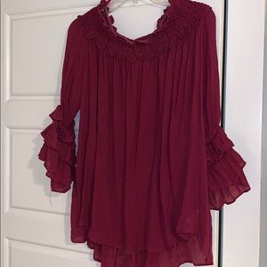 Fuchsia off the shoulder ruffle sleeve top!